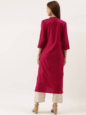 Women Pink & Silver Toned Embroidered Straight Kurta 3