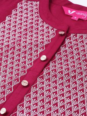 Women Pink & Silver Toned Embroidered Straight Kurta 4