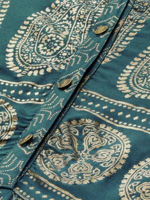 Women Teal Blue & Gold Toned Foil Printed A Line Kurta 4