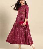 Women Magenta & Golden Paisley Printed A Line Kurta
