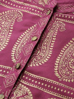 Women Magenta & Golden Paisley Printed A Line Kurta 4