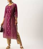 Women Magenta Pink & Gold Toned Foil Printed Straight Kurta