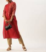 Women Maroon & Gold Toned Foil Printed Straight Kurta