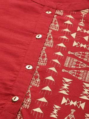 Women Maroon & Gold Toned Foil Printed Straight Kurta 4
