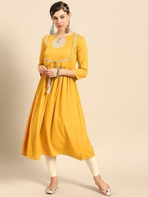 women mustard yellow yoke design pure cotton gathered keyhole neck kurta 1