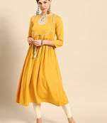 women mustard yellow yoke design pure cotton gathered keyhole neck kurta