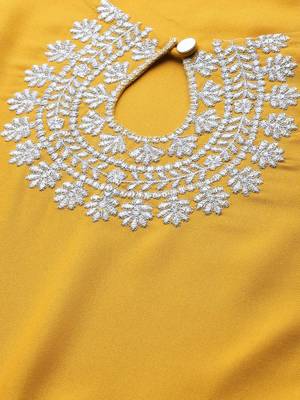 women mustard yellow yoke design pure cotton gathered keyhole neck kurta 2