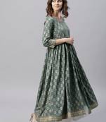Women Green & Golden Printed Anarkali Kurta