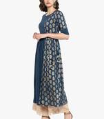 Women Teal Blue & Golden Printed A Line Kurta