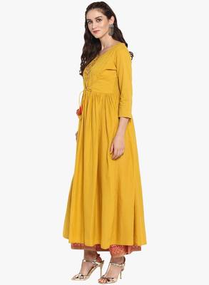 Mustard Embroidered A Line Kurta 1