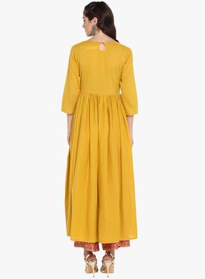 Mustard Embroidered A Line Kurta 3