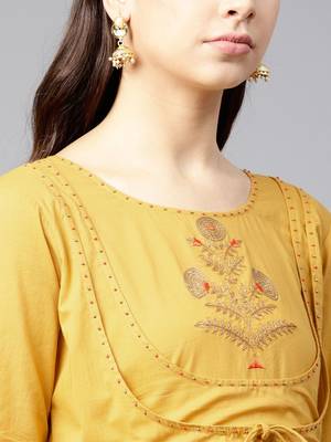 Mustard Embroidered A Line Kurta 4