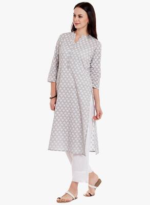 Grey Cotton Printed Kurta 1