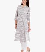 Grey Cotton Printed Kurta