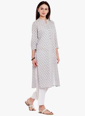Grey Cotton Printed Kurta 2