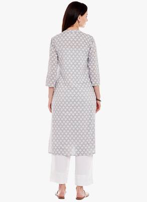 Grey Cotton Printed Kurta 3