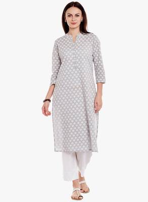 Grey Cotton Printed Kurta 4