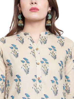 Women Beige & Blue Floral Print Straight Kurta 3
