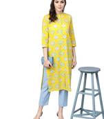 Women Yellow & White Printed Straight Kurta
