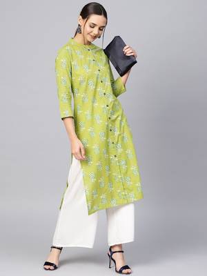 Women Green Printed Straight Kurta 1