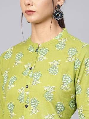 Women Green Printed Straight Kurta 2