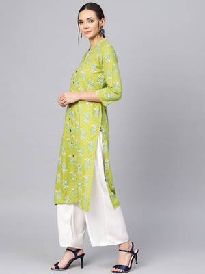 Women Green Printed Straight Kurta 3