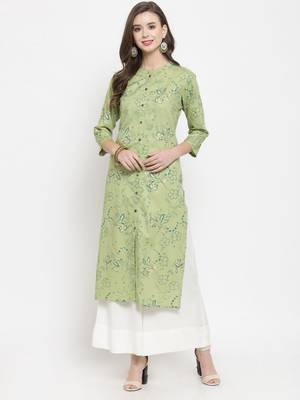 Women Green & Blue Floral Print Straight Kurta 1