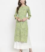 Women Green & Blue Floral Print Straight Kurta