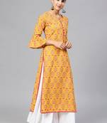 Women Mustard Yellow & Magenta Printed Straight Kurta