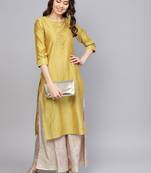Women Green Dual Toned Solid Straight Kurta