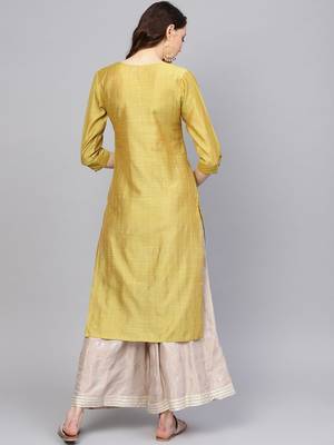 Women Green Dual Toned Solid Straight Kurta 3