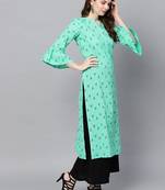 Women Sea Green & Yellow Printed Straight Kurta
