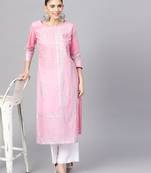 Pink Foil Print Straight Kurta