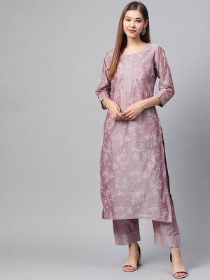 Women Lavender & Off White Floral Screen Print Kurta With Trousers 1
