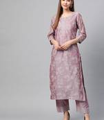 Women Lavender & Off White Floral Screen Print Kurta With Trousers