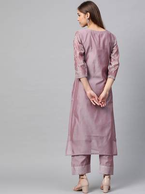 Women Lavender & Off White Floral Screen Print Kurta With Trousers 2
