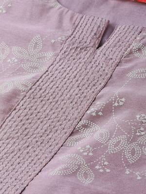 Women Lavender & Off White Floral Screen Print Kurta With Trousers 3