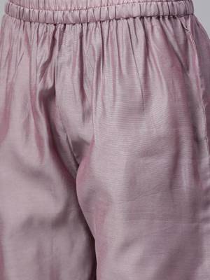 Women Lavender & Off White Floral Screen Print Kurta With Trousers 4