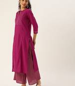 Women Magenta & White Printed Kurta With Palazzos