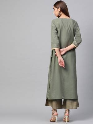 Women Olive Green Yoke Design Kurta With Palazzos 5