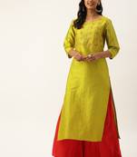 Women Lime Green Embroidered Straight Kurta