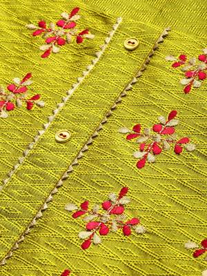 Women Lime Green Embroidered Straight Kurta 5