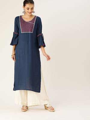 women blue pink solid straight kurta 1