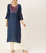 women blue pink solid straight kurta
