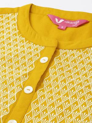 Women Mustard Yellow & White Yoke Design Straight Kurta 4