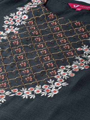 Women Charcoal Embroidered Straight Kurta 2