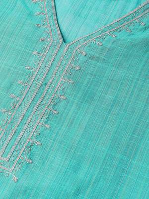 Women Teal Green Self Striped Straight Kurta 3