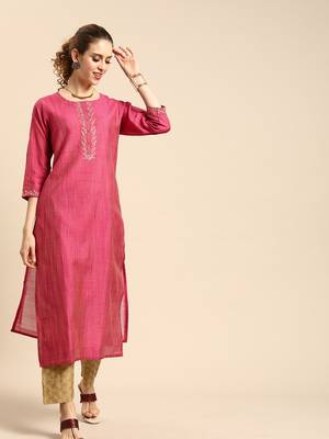 Pink Embroidered Straight Kurta 1