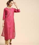 Pink Embroidered Straight Kurta