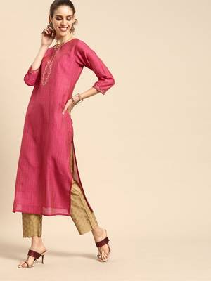 Pink Embroidered Straight Kurta 3